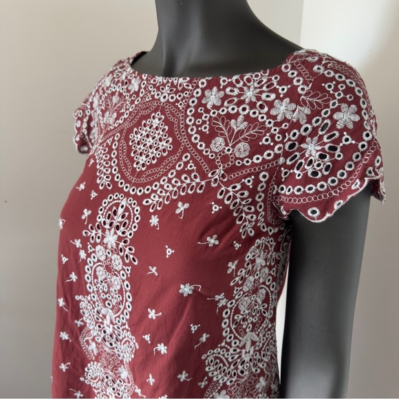 Anthropologie Feather Bone Burgundy & White Mini Dress XS - Picture 2 of 7